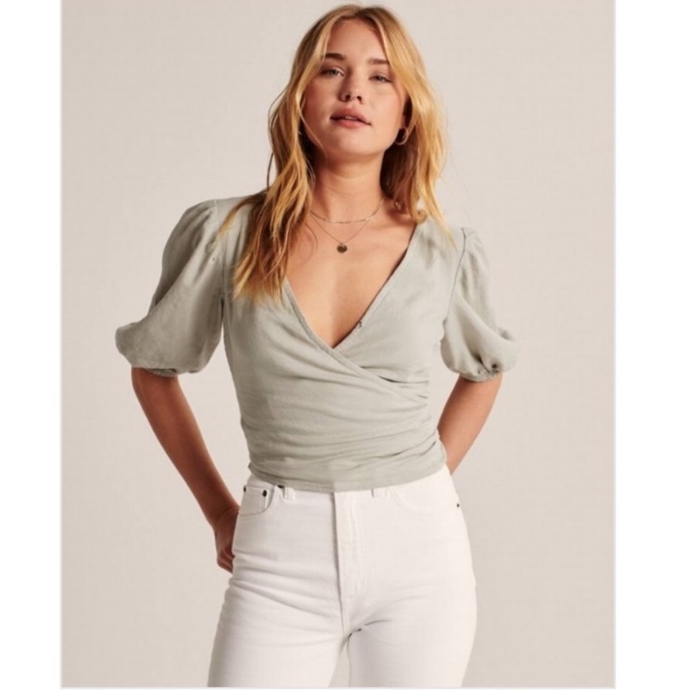 Abercrombie & Fitch sage green faux wrap top